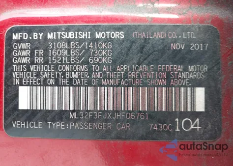 2018 Mitsubishi Mirage G4 Es from USA, damaged, VIN ML32F3FJXJHF06761